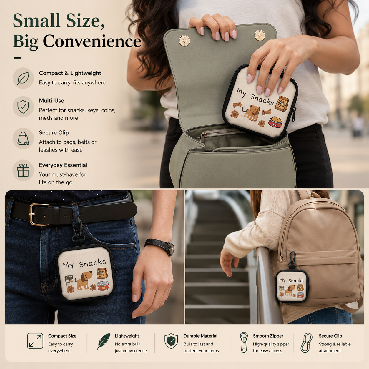 Pet Snack Treat Pouch with Carabiner Clip
