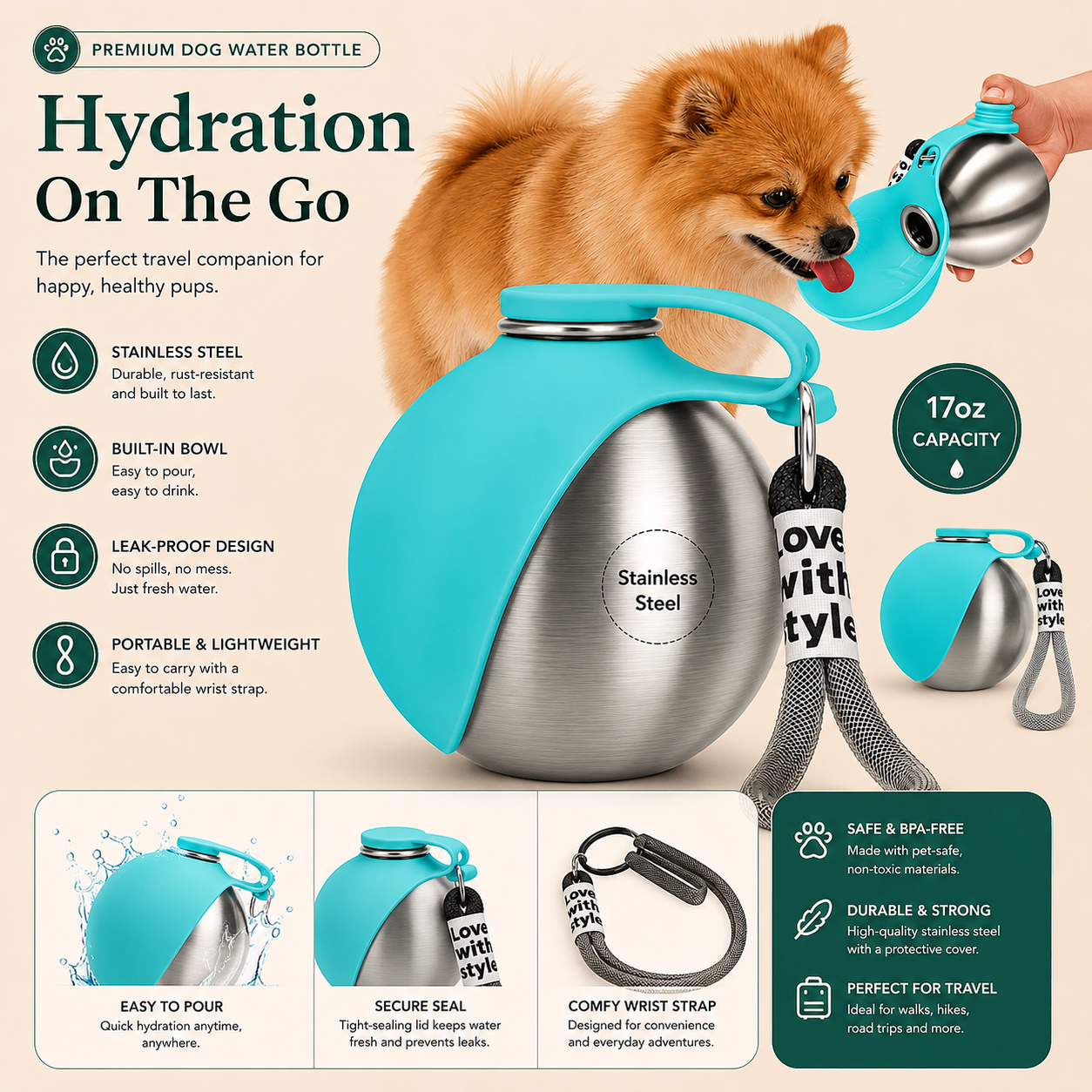 Paw Living Portable Dog Water Bottle