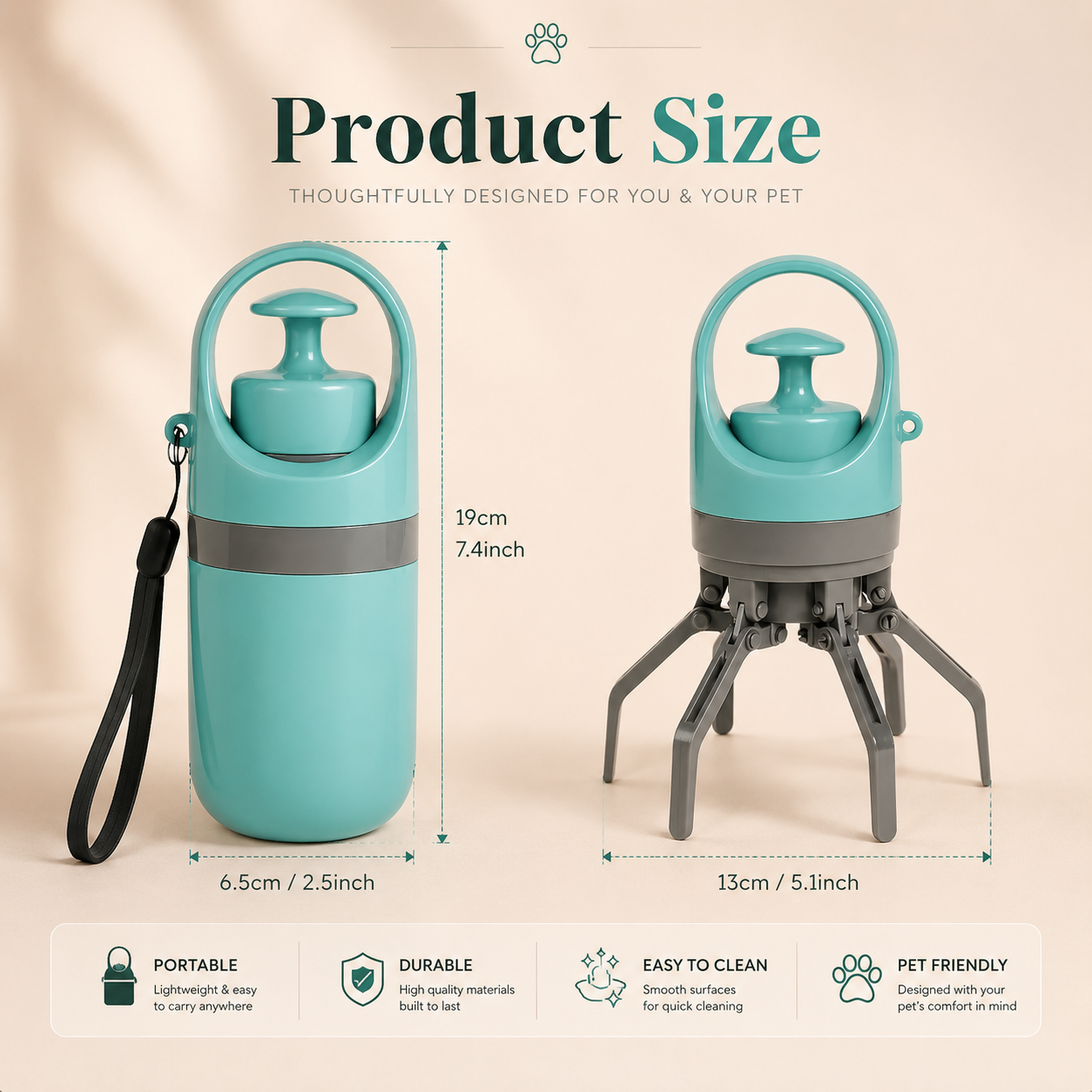 Hands-Free Dog Poop Picker with Built-In Bag Dispenser