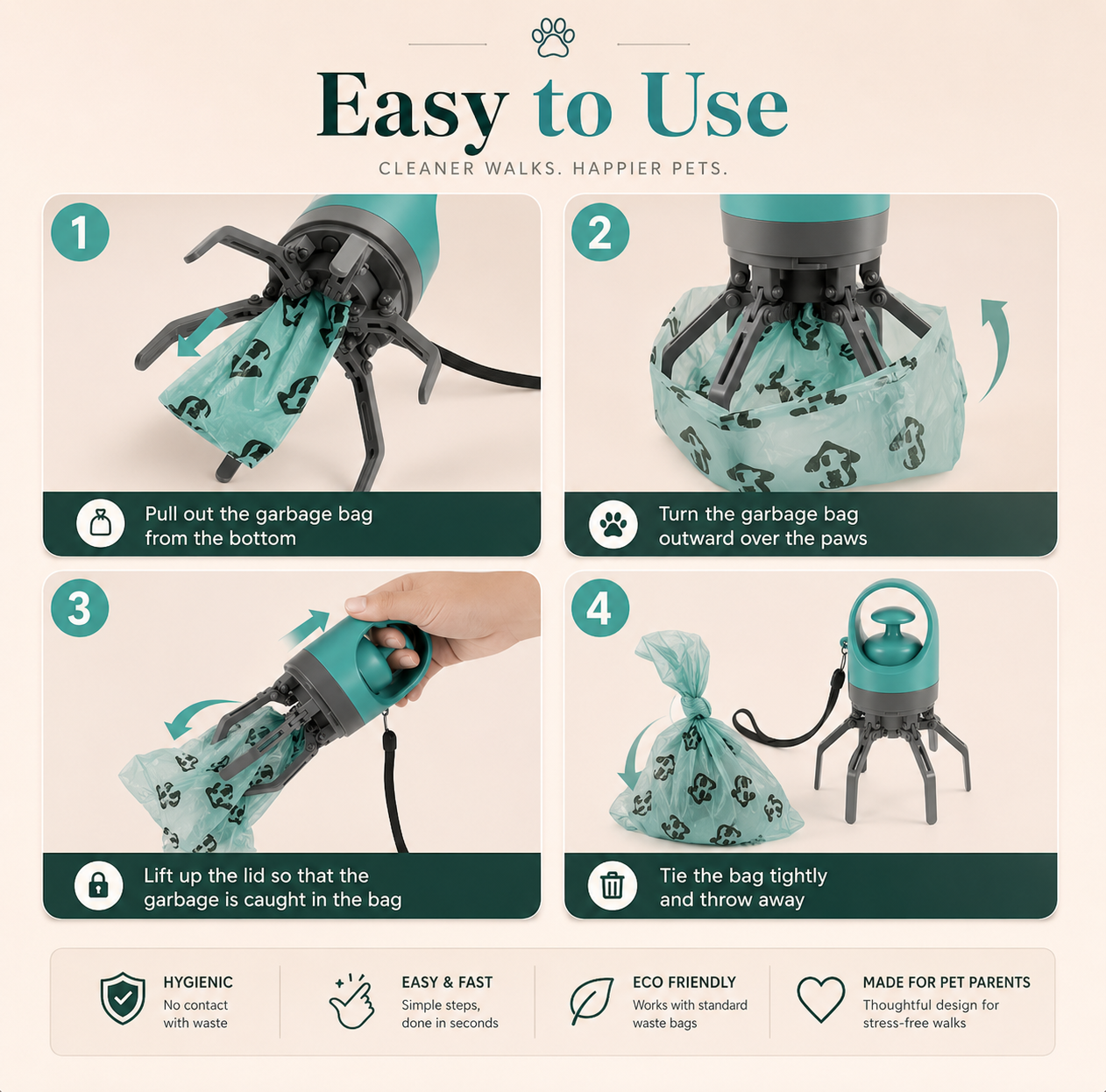 Hands-Free Dog Poop Picker with Built-In Bag Dispenser
